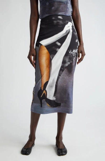 Elliss Stomp Stretch Organic Cotton Jersey Skirt In Grey Print Multi
