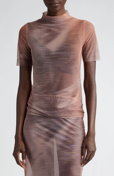 Elliss Euphoric Sheer Mesh Top In Brown Print