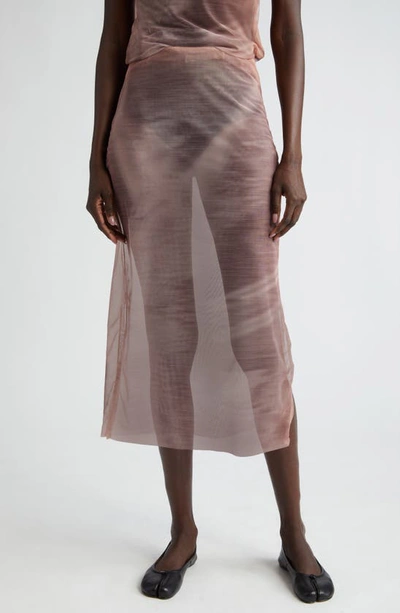 Elliss Euphoric Sheer Mesh Midi Skirt In Brown Print Multi