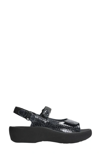 Wolky Jewel Sandal In Anthracite Mini Croco Leather