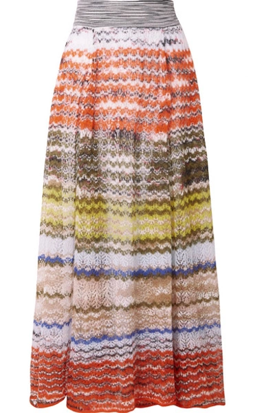 Missoni Striped Wool-blend Maxi Skirt In Orange