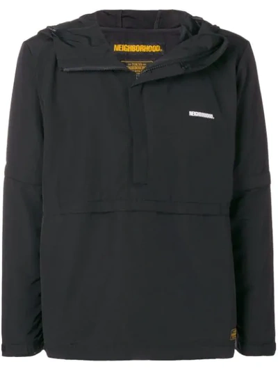 Neighborhood Hooded Half-zip Jacket In Black