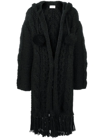 Saint Laurent Cable Knit Cardigan Coat In Black