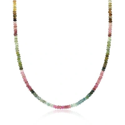 Ross-simons Multicolored Tourmaline Bead Necklace With 14kt Yellow Gold Magnetic Clasp