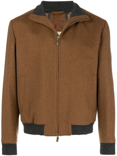 Corneliani Zipped Bomber Jacket In Brown