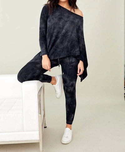French Kyss Soft Stretch Asymmetrical Tie Dye Top In Onyx In Black