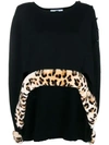 Blumarine Leopard Detail Knitted Cape - Black