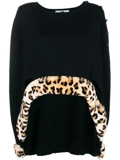 Blumarine Leopard Detail Knitted Cape - Black