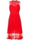 Three Floor Lace Panel Dress - Red