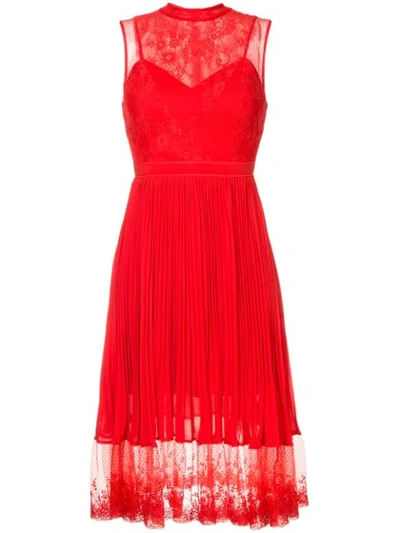 Three Floor Lace Panel Dress - Red