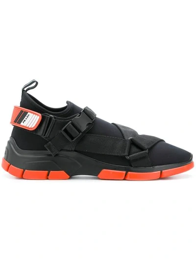 Prada Xy Webbing-trimmed Neoprene Sneakers - Black