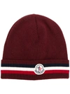 Moncler Logo Beanie In Red