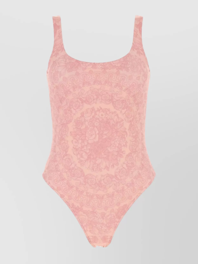 Versace Backless Round Neck Swimsuit With Thin Shoulder Straps In Pale Pink