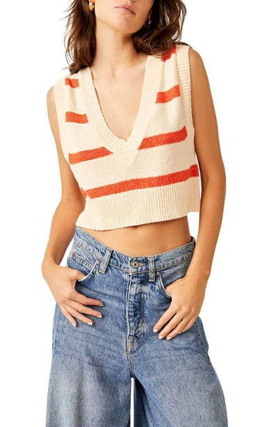 Free People Santa Monica Crop Jumper Waistcoat In Prosecco Pollen Combo