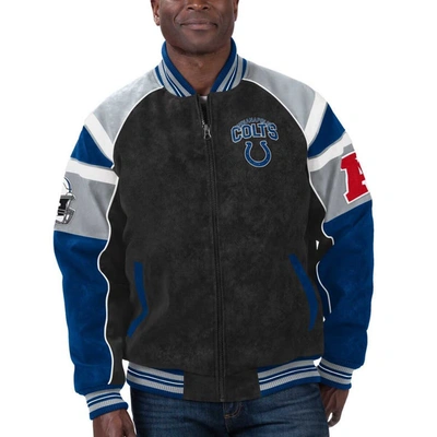 G-iii Sports By Carl Banks Black Indianapolis Colts Faux Suede Raglan Full-zip Varsity Jacket