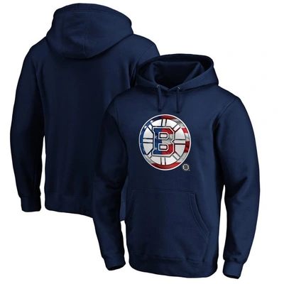 Fanatics Branded Navy Boston Bruins Banner Wave Logo Pullover Hoodie In Navy,red