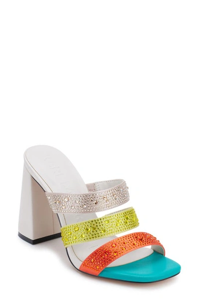 Karl Lagerfeld Rickie Rhinestone Slide Sandal In Orange/ Yellow/ Teal Multi