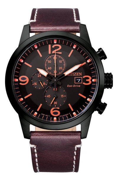Citizen Eco-drive Leather Strap Watch, 43mm In Brown