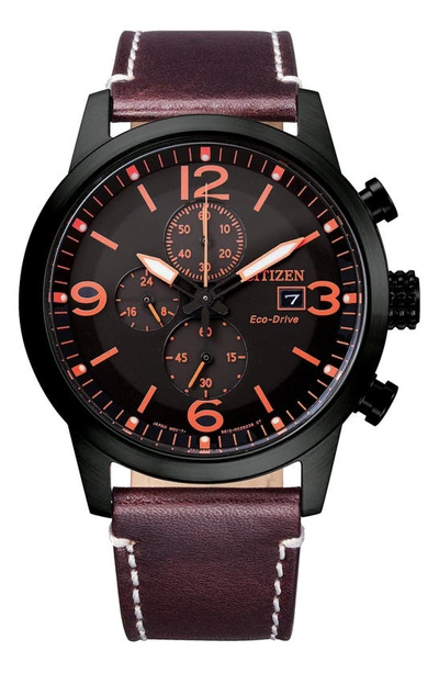Citizen Eco-drive Leather Strap Watch, 43mm In Brown | 