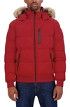 Nautica Faux Fur Trim Water Resistant Bomber Jacket In Red