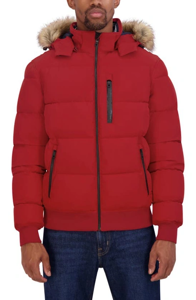 Nautica Faux Fur Trim Water Resistant Bomber Jacket In Red