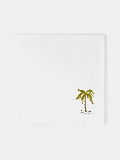 Loretta Caponi Palm Tree Embroidered Cotton Washcloth In White