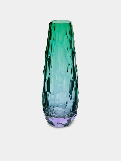 Moser Stones Cut Crystal Tall Vase In Green
