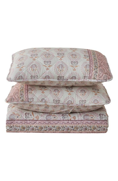 Patina Vie Maison Patina Vie Reversible Comforter & Sham Set In Block Floral Rose Pink