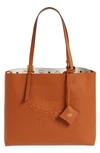 Mcm Medium Lauretos Reversible Leather Shopper Bag In Cognac