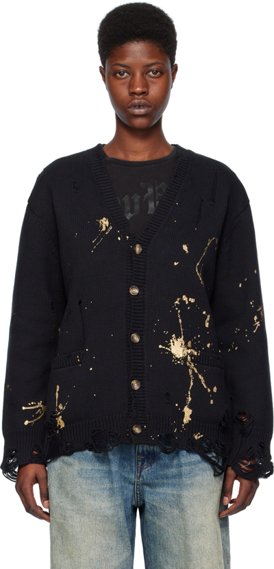 R13 Black Paint Splatter Cardigan In Black With Gold