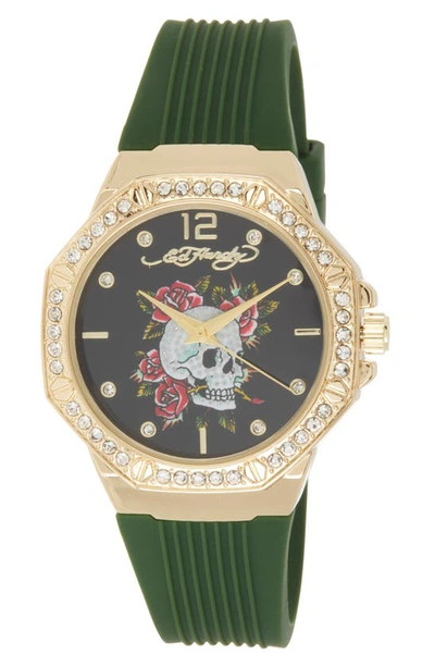 I Touch Ed Hardy Silicone Strap Watch, 38mm In Green