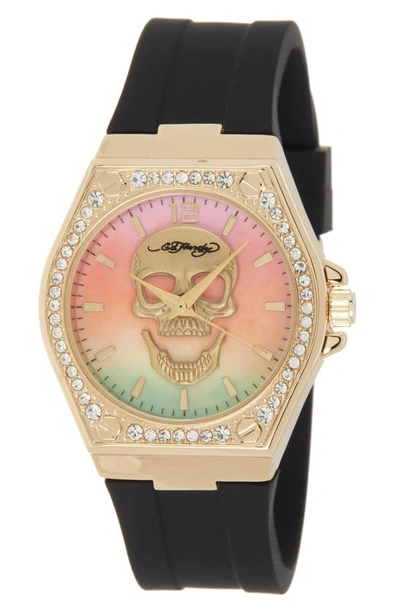 I Touch Crystal Skull Dial Silicone Strap Watch, 38mm X 45mm In Black