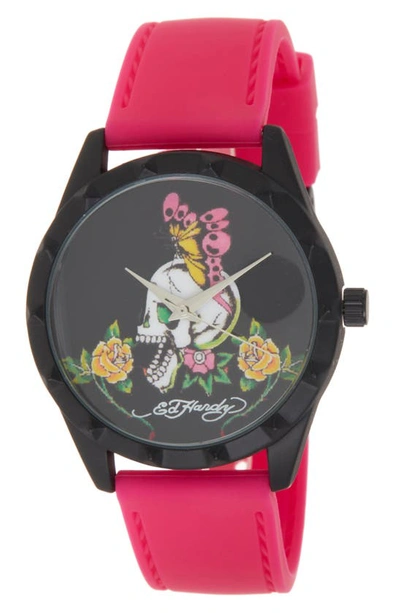 I Touch Ed Hardy Silicone Strap Watch, 40mm In Pink