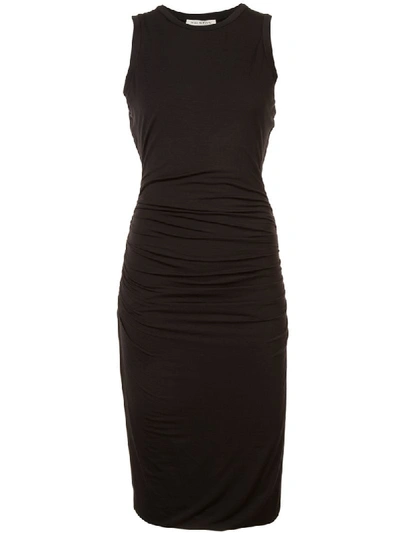 Halston Heritage Ruched-side Sleeveless Jersey Dress In Black