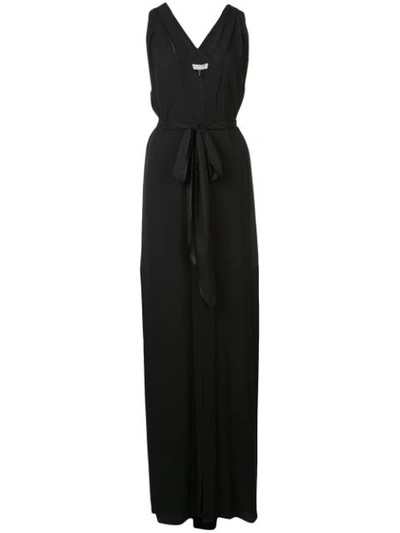 Halston Heritage Sleeveless Flowy Gown W/ Sash In Black