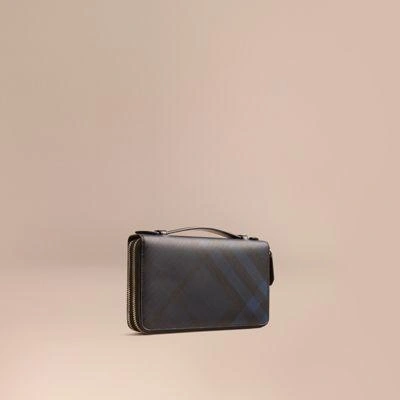 Burberry London Check Travel Wallet In Navy/black
