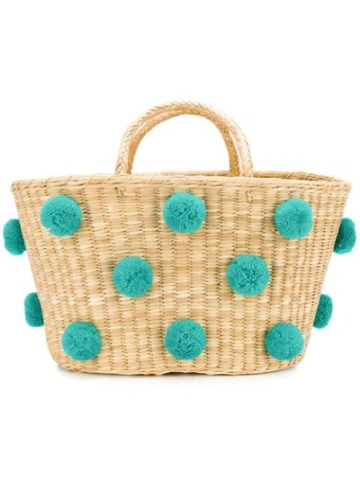 Nannacay Woven Pom Pom Bag In Neutrals