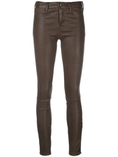 J Brand Cropped Skinny Leather Trousers In Brown