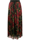 Dolce & Gabbana Floral Pleated Silk-blend Skirt In Black/red