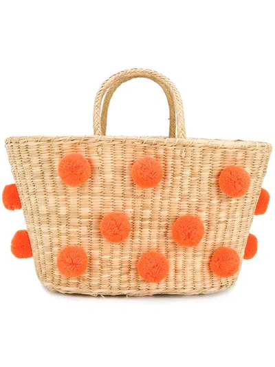 Nannacay Woven Pom Pom Bag In Neutrals