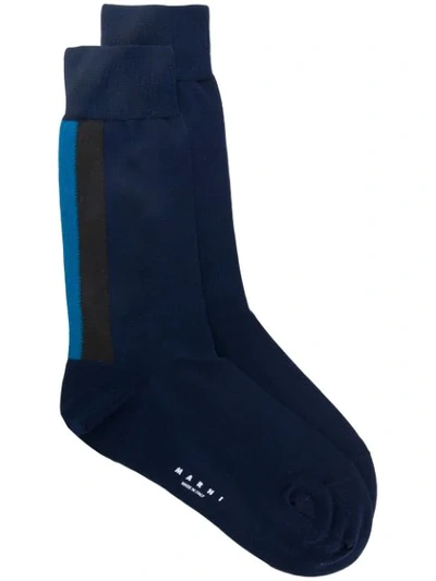 Marni Intarsia Stripe Logo Socks In Blue