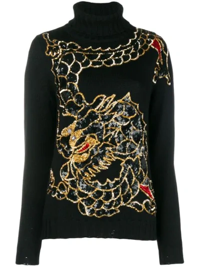 P.a.r.o.s.h . Sequin Embellished Dragon Sweater - Black