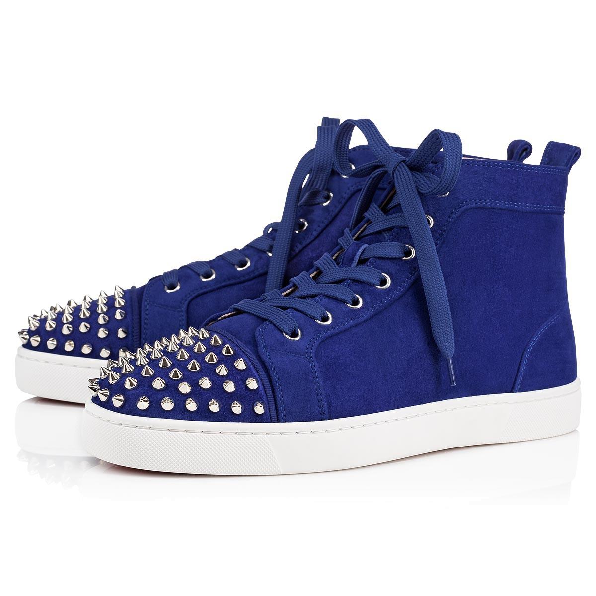 Christian Louboutin Lou Spikes Orlato Men's Flat In Azulejo/silver