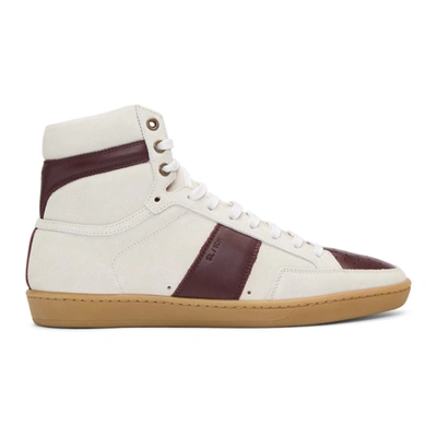 Saint Laurent White & Burgundy Court Classic Sl/10 High-top Sneakers In White,red