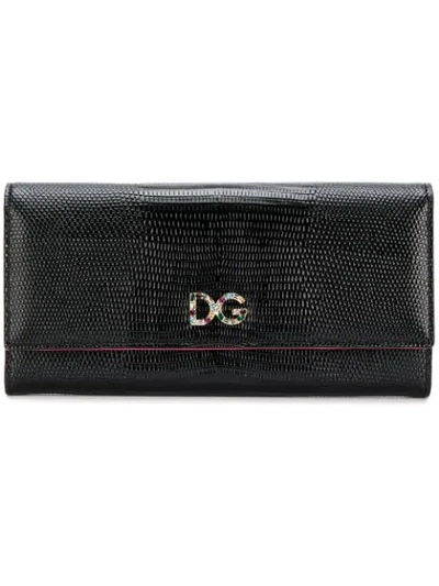 Dolce & Gabbana Lizard Embossed Flap Wallet - Black