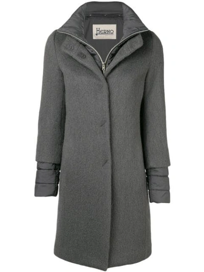 Herno Cropped Sleeve Overcoat In Grey