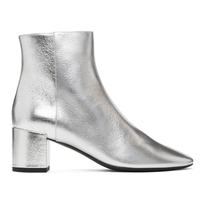 Saint Laurent Loulou Metallic Booties, Silver