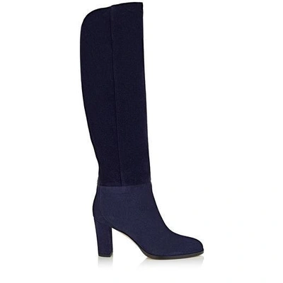 Jimmy Choo Madalie 80 Navy Velvet Suede Knee High Boots