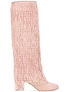 Jimmy Choo Magalie 65 Ballet Pink Calf Leather Knee High Booties With Fringe Detailing