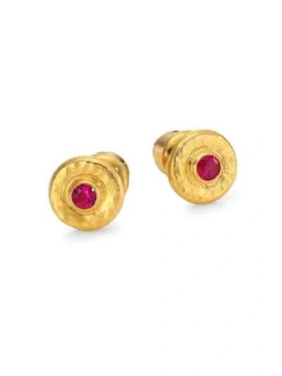 Gurhan Traditional 24k Gold & Ruby Stud Earrings